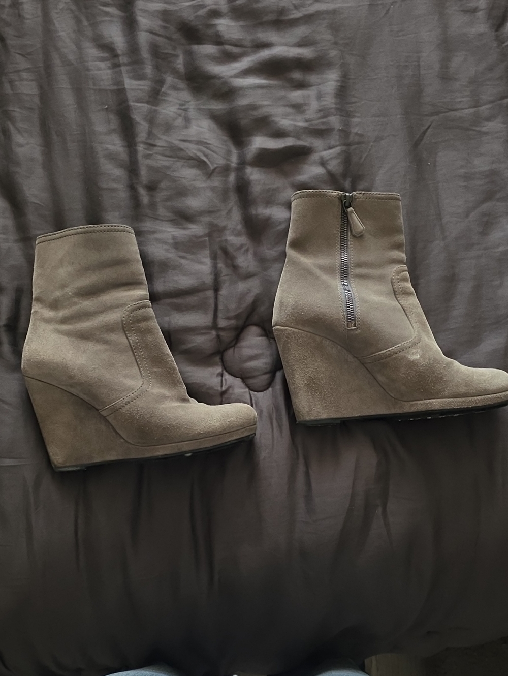Prada Grey Suede 38½ 8½ Wedge Ankle Boots with Side Zip